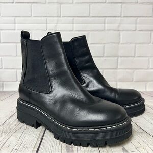 Marc Fisher Size 6 Black Leather Chunky Heel Ankle Boots Lug Sole Women 6M